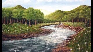 Full Length Acrylic Painting Lesson - Mountain Meadow River Landscape