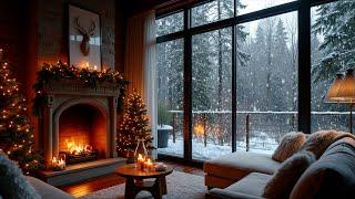 Fireplace Crackling in a Snowy Cabin ️ | Relaxing Winter Ambience