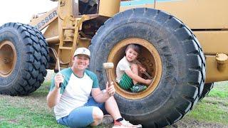 Playing in the rocks and water with tractors | Real tractors on the farm | Tractors for kids