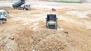 OMG!! Skills Operator Strong Power Bulldozer SHANTUI Pushing Dirt Rock Large Pond Filling Up