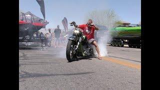 Harley Davidson Bagger Doing Burnout at Boat Show