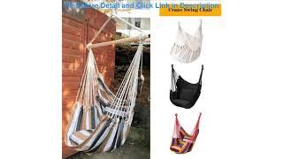 Deal Portable Hammock Chair Hanging Rope Chair Swing Chair Seat with 2 Pillows for Garden Indoor Ou