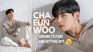 Cha Eun Woo being shy singing to fans ︎