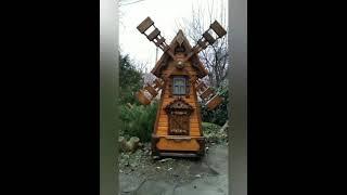 Деревянный декор из дерева. Садовый декор. Ветряная мельница.