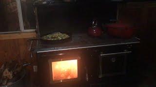 All Day Wood Cookstove cooking on a snowy day| Fowler Family Homestead