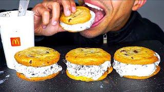 MCDONALD'S ICE CREAM SANDWICHES EATING OREO MCFLURRY COOKIES AND CREAM BIG BITES NO TALKING