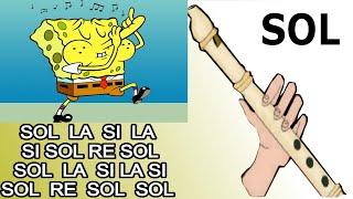 Bob esponja, flauta dulce fácil, tutorial con animación, easy flute recorder