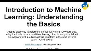 Introduction to Machine Learning - Understanding the basics  | NHS Python Community