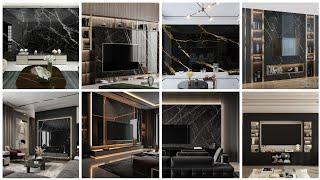 Modern And Luxury Black Marble TV Wall Design | Sleek & Chic Black TV Wall Panel | 60+ Black TV Unit