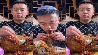 ASMR SATISFYING LAMB HEAD WITH SPICY GARLIC SAUCE EATING