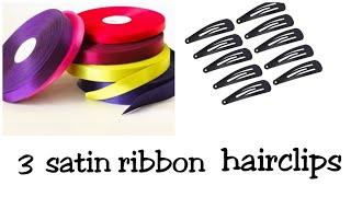 3 simple satin ribbon hairclips idea | satin ribbon hair accessories..