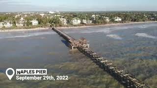 A before and after look of the Naples Pier after Hurricane Ian passes through  Naples, Florida