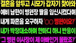 (실화사연) 결혼을 앞두고 시모가 갑자기 찾아와 예비 남편이 병원장 딸을 임신 시켰다며 파혼을 요구하는데..대박 반전에 시모 쓰러지네요/ 사이다 사연,  감동사연, 톡톡사연