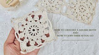 How To Crochet A Motif Square Video Tutorial and How To Join As You Go