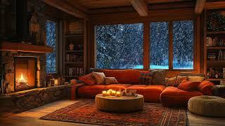 Bring Winter Home | Enjoy Snowstorm Sounds Combined with Cabin Fireplace | Sleep, Relax, Study ️