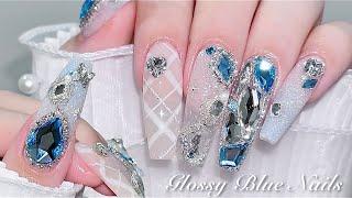 sub) Glossy Blue Nails/Korea Nails / Magnet Nails / Tip Extension / Nail art / Self-nails / ASMR