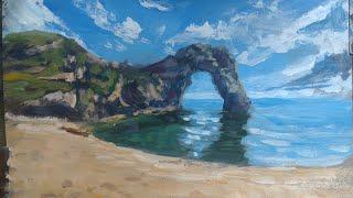 How to paint Durdle Door - Acrylic Landscape Painting