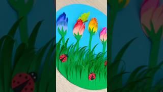 3D tulip garden paper collage | Spring flower paper scenery idea