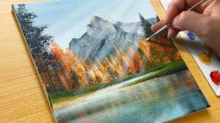 How to Draw a Lake Scenery Where Autumn Comes / Acrylic Painting