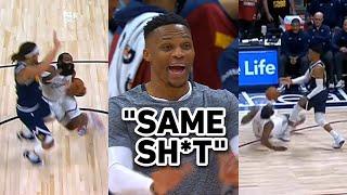 Russell Westbrook sick of James Harden foul baiting so throws him to the floor 