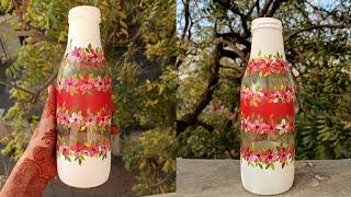 Beautiful red and white glass bottle painting idea. Easy glass bottle painting idea .