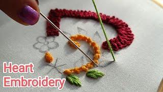 || Simple heart  shape embroidery for beginners || Embroidery by RadhaRani Handwork ||