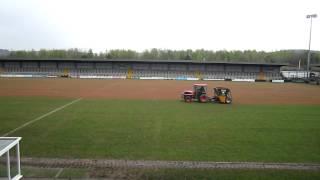 Sports Pitch Maintenance -Applying Sand Top Dressing to a Football Pitch.