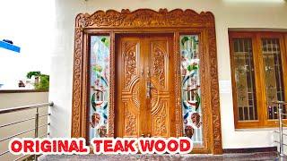 Teak Wood Main Door Design in Indian Style // Double Door Design with Fixed Designer Glass