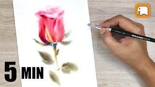 5 MINUTE How to paint  A RED ROSE  WITHOUT DRAWING/ Watercolour tutorial /Demonstration  Watercolor