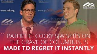 PATHETIC: Cocky SJW spits on the grave of Columbus, is made to regret it INSTANTLY