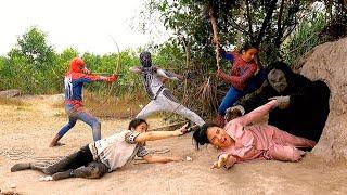 Great Battle: 3 Brave Spider-man Rescue The Girl From Ferocious Giant Gorilla Monster In Cave