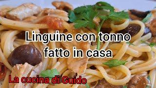 Linguine con tonno fatto in casa (ricetta facile e buona)