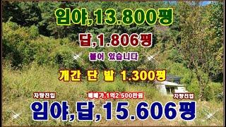 물번.658번) 긴급수정합니다,  2.000만원 대폭인하 임야,13.800평 답,1.806평 몽땅,1억2.500만원에 매매합니다, 차량진입,임도 시멘트포장도로,계곡접,절~암자~적합