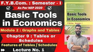 Basic Tools in Economics | F.Y.B.Com. : Semester - 1 | Chapter 9 Tables or Schedules | Lecture 1