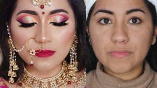 Indian Bridal Makeup By Parul Saxena Plum Bronze Glittery Eyes Pink Lips Hindi