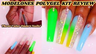 MODELONES SUMMER POLYGEL KIT REVIEW | How To Three Color Ombre | Easy Split Nail Tutorial