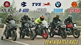 2025 APACHE RR310 vs 2025 YAMAHA R3 vs CONTINENTAL GT650 BMW 310RR vs DOMINAR 400  | PENTA BATTLE