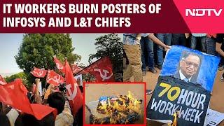 Bengaluru News | IT Workers Protest Against Long Work Hours, Burn N. Murthy & L&T Chief's Posters