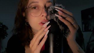 ASMR slow whispers, mic scratching (bare/fluffy), trigger words, mouth sounds, personal attention