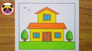 House Drawing / How to Draw House For Beginners / House Drawing Easy With Colour / Ghar Drawing