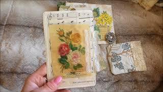 3 x Vintage Junk Journal Tags Pockets Embellishment Kits & TAG BAGS - SOLD - Thank you x