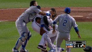 KC@BAL: Benches clear after Machado's hit-by-pitch