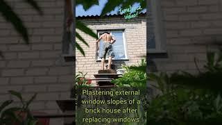 plastering external windows slopes after replacing windows #timelapse video with English subtitles