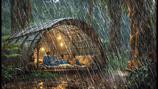 CAMPING IN HEAVY RAIN AND THUNDER // struggling to build a shelter and fish in the rain