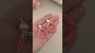 Coral Pink 🩷 Pearl Beaded Jewelry: How to Make Simple Earrings at Home with Seed Beads & Wire #diy 