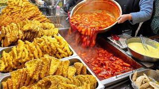 Korea's most popular and amazing street food tteokbokki, tempura, fish cake, kimbap