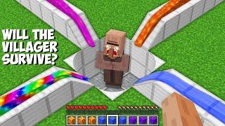 Can VILLAGER SURVIVE the CHALLENGE OF DANGEROUS LIQUIDS in Minecraft ? LAVA VS WATER VS RAINBOW !