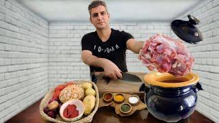 COOKING ABGOOSHT (BROTH) WITH GOAT MEAT IN A CLAY POT | IRANIAN TRADITIONAL FOOD