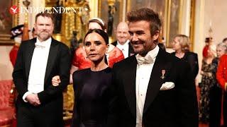 David and Victoria Beckham arrive at Qatari state banquet hosted by King Charles