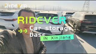 Ridever's car storage base in Kashgar, Xinjiang. ID4, ID6 New Energy EV Cars in Stock.